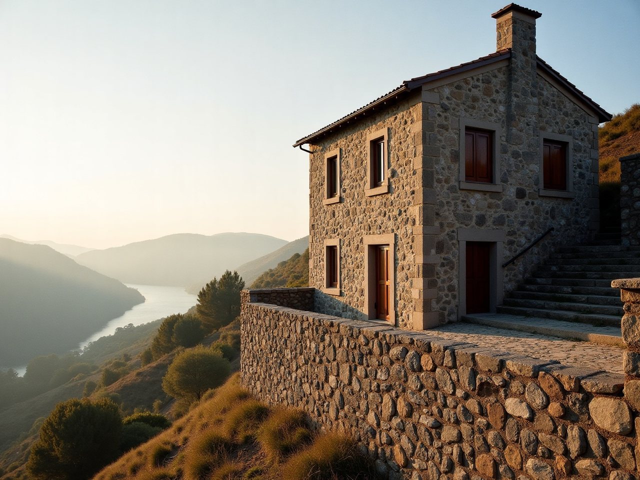 Casa de pedra restaurada sobre socalcos, Douro — imagem ilustrativa