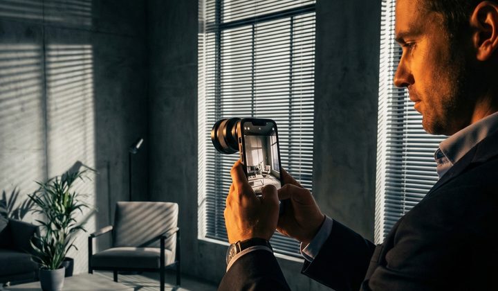 Consultor a fotografar o interior de um imóvel